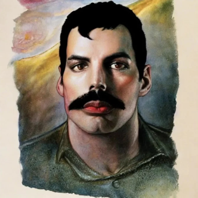 Freddie Mercury in the style of Andrew Wyeth     1
