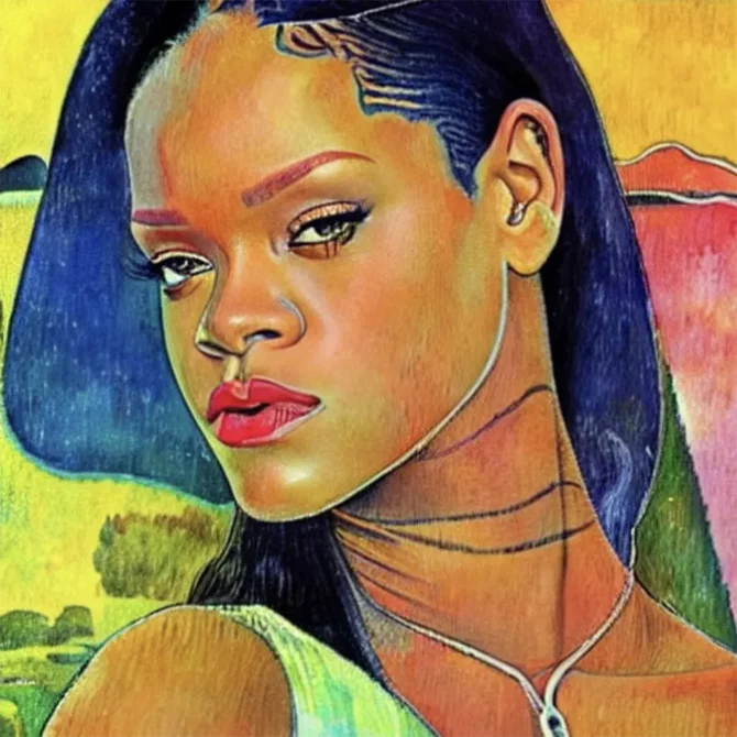 Rihanna in the style of Paul Gauguin     1